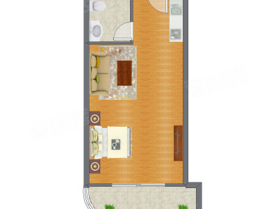 1室0厅 56.95平米户型图