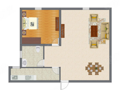 1室2厅 43.36平米户型图