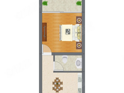 1室1厅 25.42平米户型图