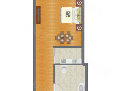 1室1厅 57.93平米户型图