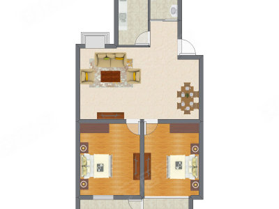 2室1厅 75.28平米户型图