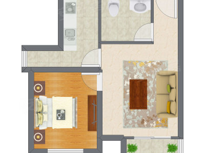 1室1厅 61.44平米户型图