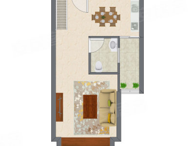 1室2厅 32.77平米户型图