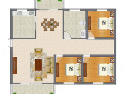 3室1厅 102.26平米户型图