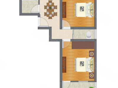 2室1厅 58.08平米户型图