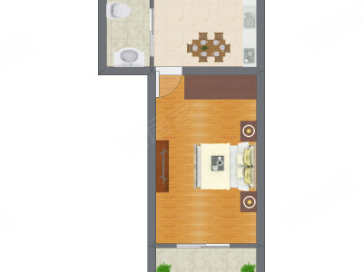 1室1厅 41.94平米户型图