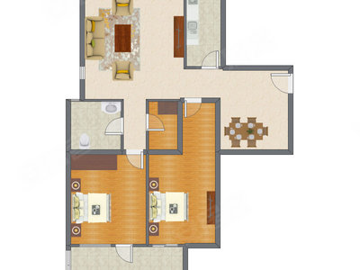 2室2厅 97.47平米户型图