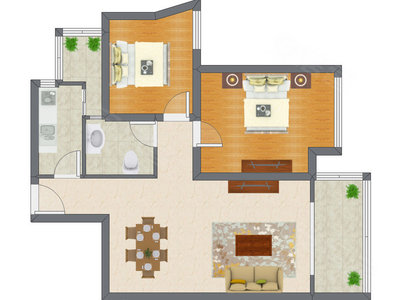2室2厅 80.57平米户型图
