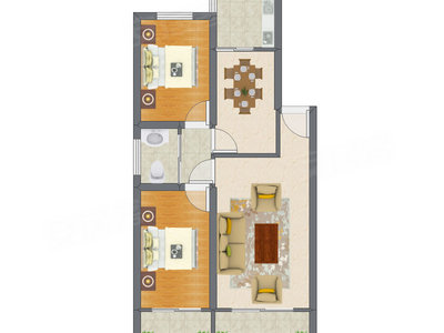2室2厅 81.74平米户型图