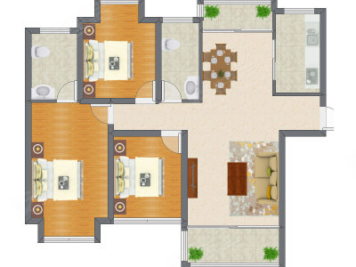 3室2厅 128.71平米户型图