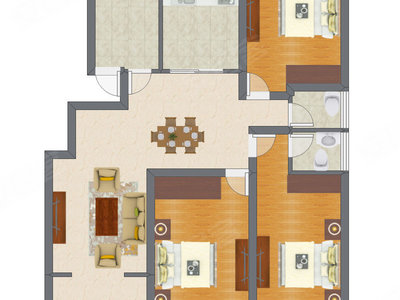 3室1厅 72.27平米户型图