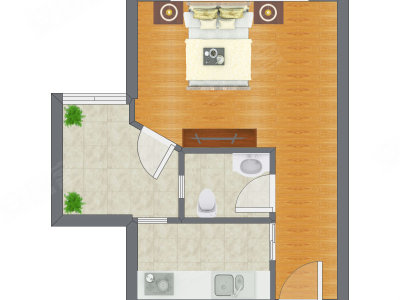 1室1厅 41.45平米户型图