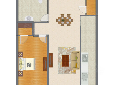 1室2厅 82.32平米户型图