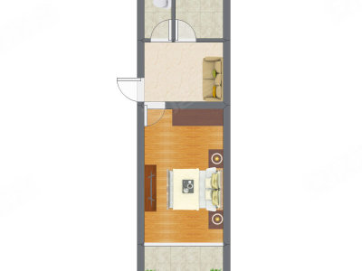 1室1厅 35.42平米户型图