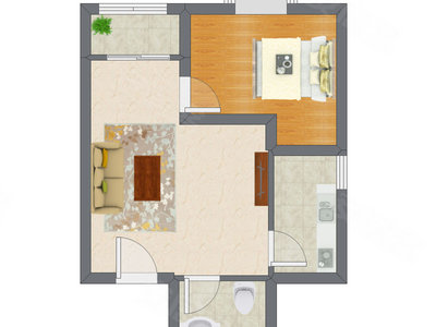 1室1厅 55.30平米户型图