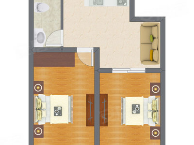 2室1厅 59.68平米户型图