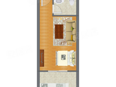 1室1厅 39.12平米户型图