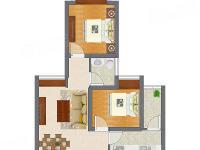 2室2厅 47.21平米户型图