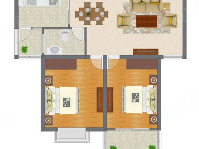 2室2厅 70.67平米户型图