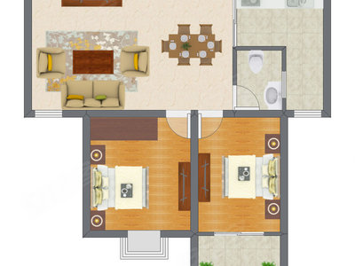 2室2厅 60.95平米户型图