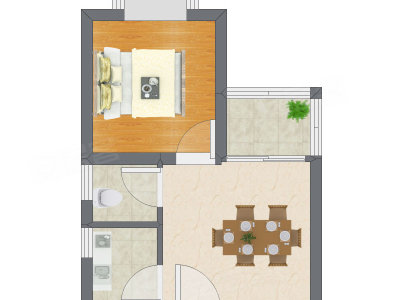 1室1厅 36.65平米户型图