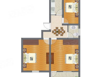 3室1厅 74.50平米
