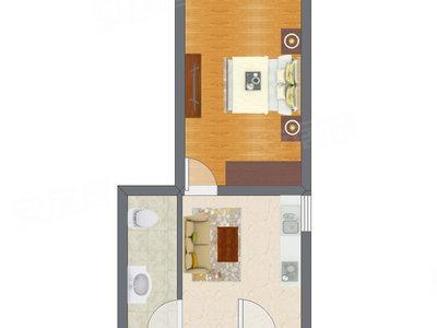 1室1厅 27.25平米户型图