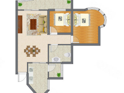 2室1厅 86.26平米户型图