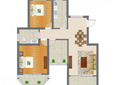2室2厅 98.05平米户型图