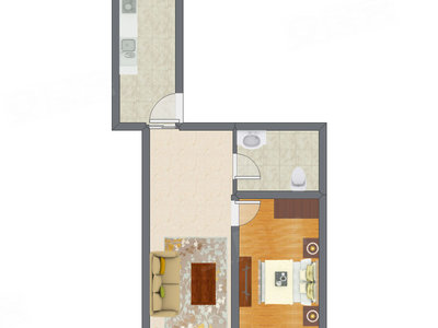 1室1厅 61.00平米户型图
