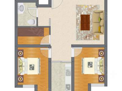 2室1厅 83.64平米