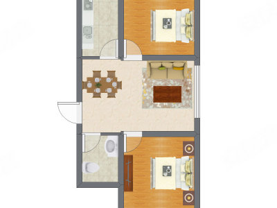 2室2厅 69.69平米户型图