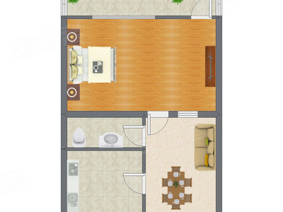 1室2厅 54.00平米户型图