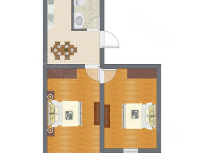 2室1厅 36.72平米户型图
