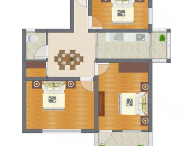 3室1厅 80.56平米