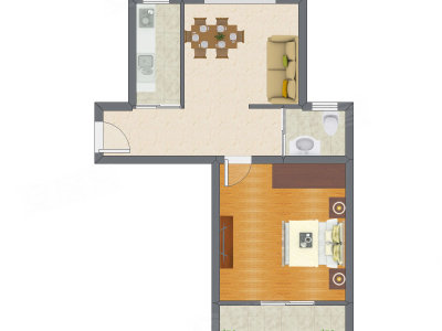 1室2厅 65.22平米户型图