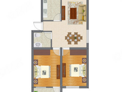 2室2厅 53.52平米户型图