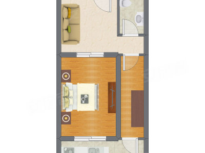 1室1厅 47.19平米户型图