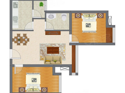 2室2厅 64.95平米户型图
