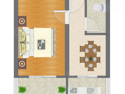 1室1厅 39.51平米户型图
