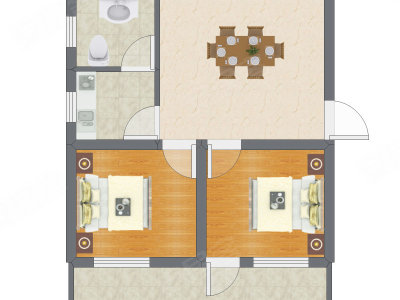 2室1厅 58.65平米