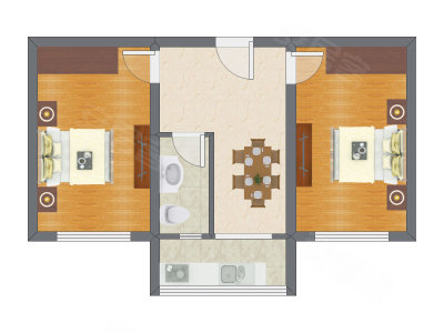 2室1厅 62.76平米户型图