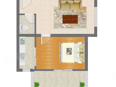 1室1厅 61.45平米户型图