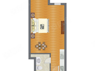 1室1厅 53.59平米户型图