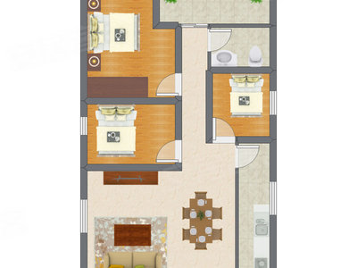 3室1厅 75.40平米户型图