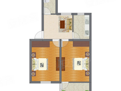 2室1厅 59.64平米户型图