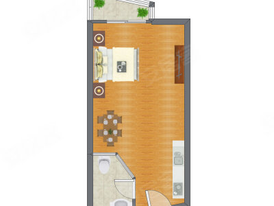 1室0厅 50.70平米户型图