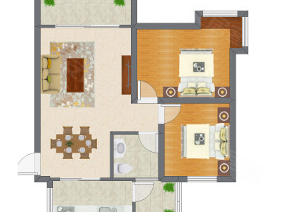 2室2厅 73.34平米户型图
