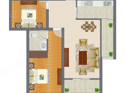 2室2厅 65.16平米