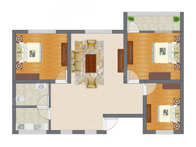 3室1厅 98.00平米户型图
